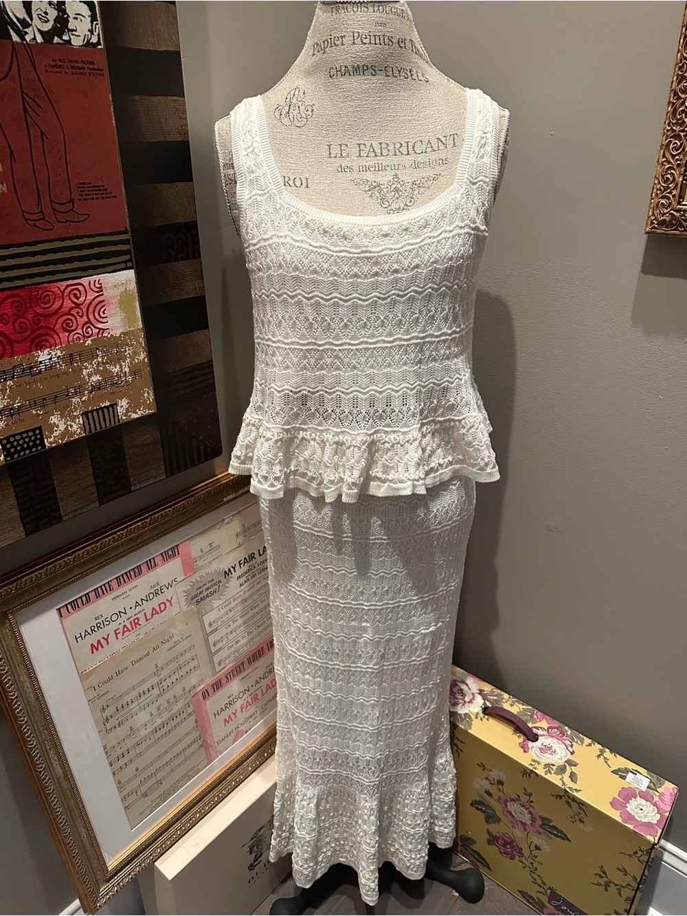 NWT Rachel Zoe Ivory Crochet Peplum Skirt Set